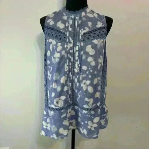 Anthropologie Blue and White Floral Tank Top